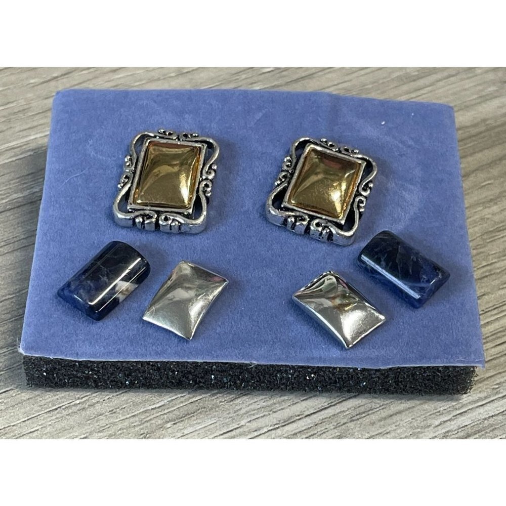 AVON Interchangeable Earings‎ Gold Silver Blue Magnetic Pierced